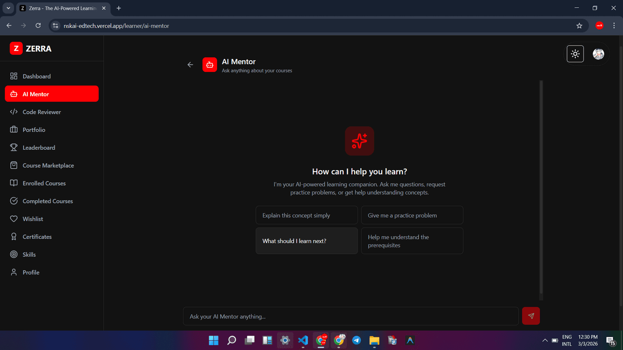 AI mentor interface showing personalized tutoring conversation