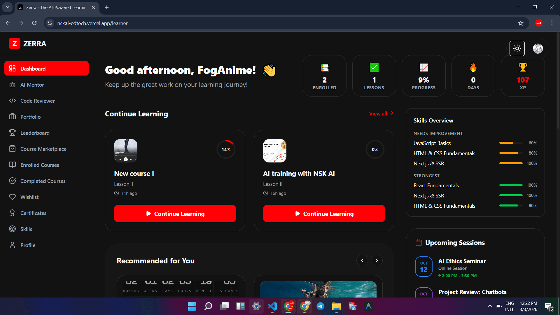 Zerra Dashboard Showcase Dark