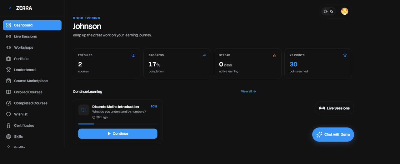 Zerra Dashboard Showcase Dark